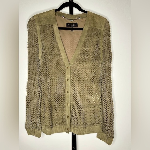 Escada Jackets & Blazers - Escada Women's 100% Leather Blazer - Green Cactus - Size 36